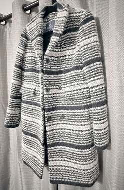 Gryphon New York Striped Alpaca Wool Mohair Cotton blend Pea Coat